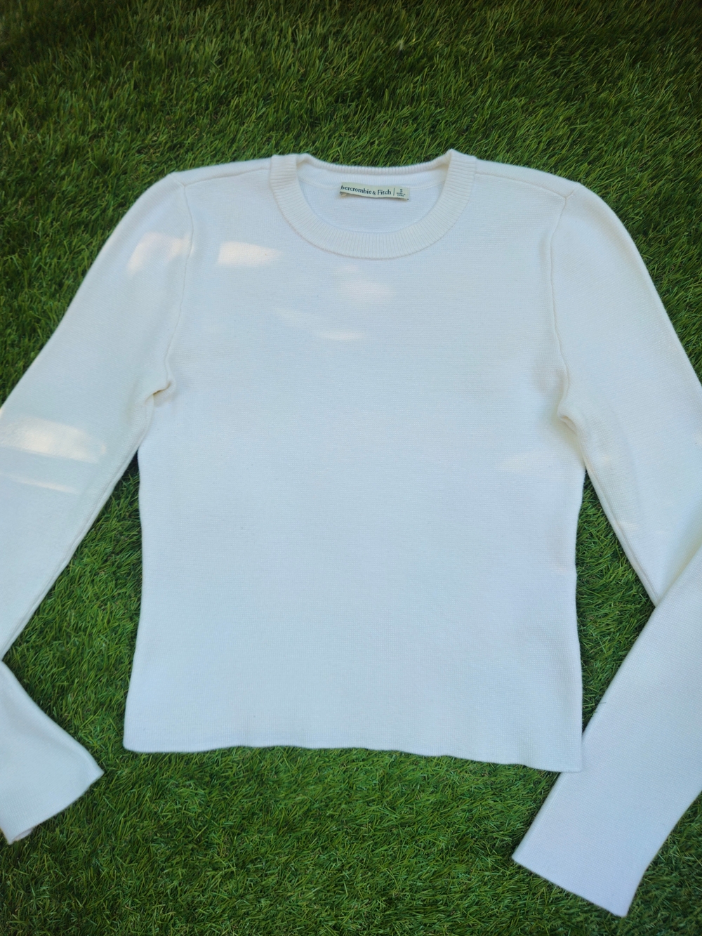 ​Abercrombie & Fitch White Ribbed Knit Crewneck Long Sleeve Sweater Top Size S